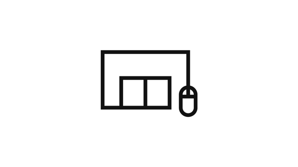 An icon of a mouse and computer symbolizes online shopping with IKEA.