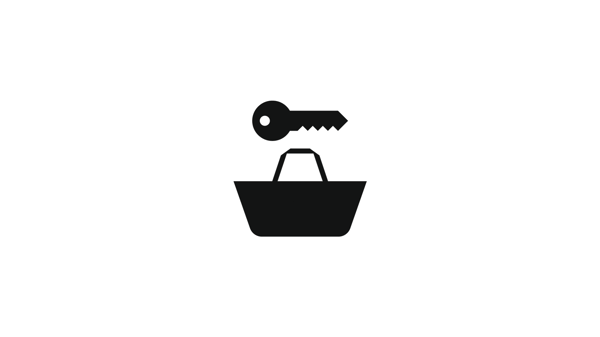 An icon of IKEA shopping bag with a key symbolises picking up an online purches from IKEA Lockers.