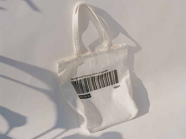 An IKEA branded tote bag