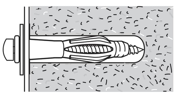 An illustration of a screw drilled into a solid wall with a plug.