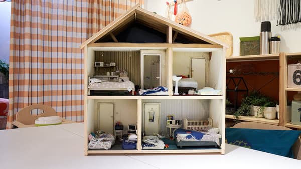 An image of an IKEA FLISAT doll house remade for the IKEA and Shelter collaboration.