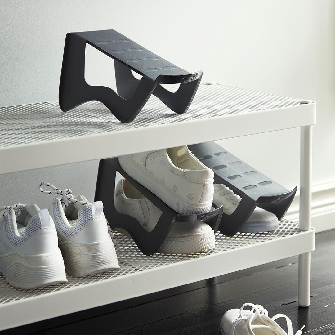 An open shoe cabinet