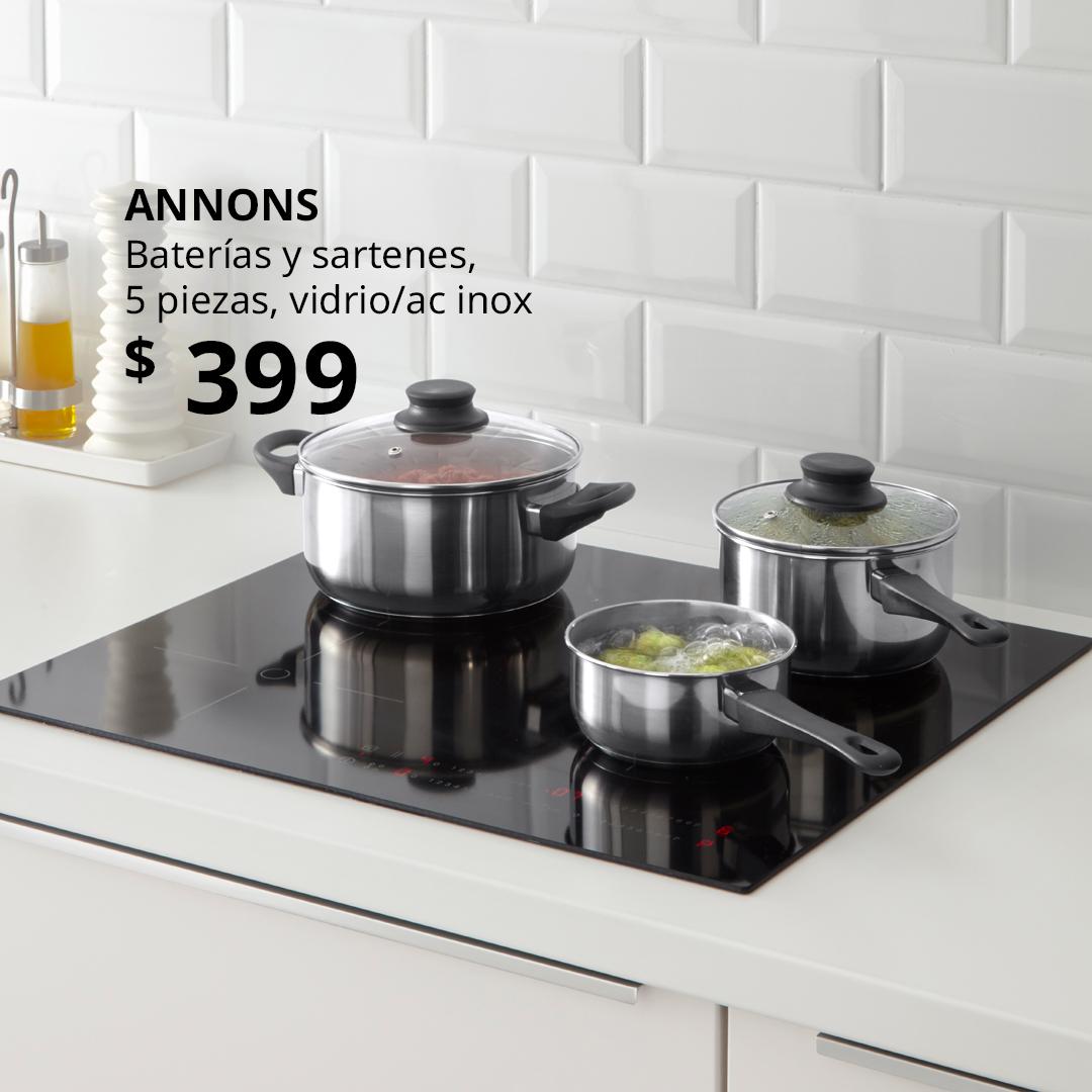 ANNONS batería de cocina y sartenes 5 piezas en acero inoxidable con tapas de vidrio, diseño moderno y resistente; ideal para preparar todo tipo de recetas en cocinas contemporáneas, práctica y duradera para uso diario.