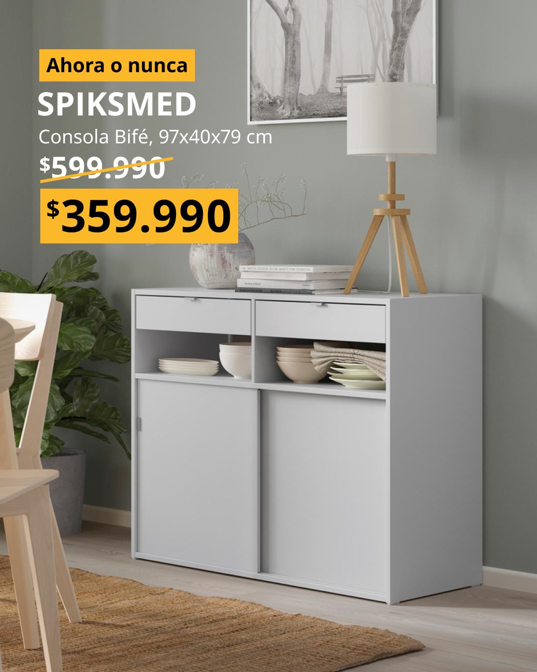 Aparador SPIKSMED color gris claro con espacio de almacenamiento cerrado y diseño escandinavo contemporáneo.