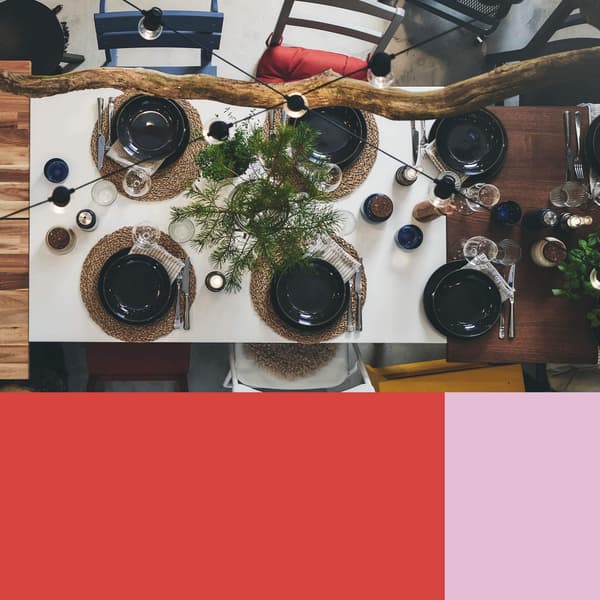 Ariel view of a dining table set for six