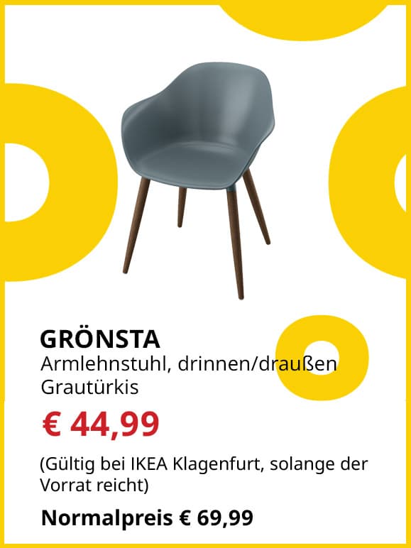 Armlehnstuhl Grönsta, für innen und außen, grautürkis, statt  € 69,99 um € 49,99.