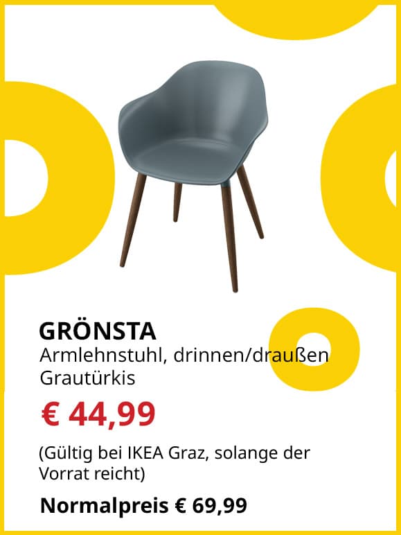 Armlehnstuhl Grönsta, für innen und außen, grautürkis, statt  € 69,99 um € 49,99.