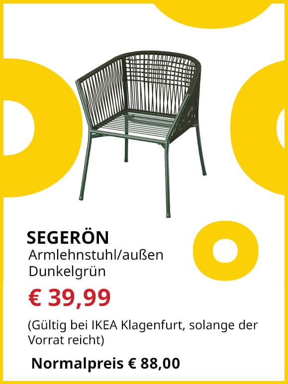 Armlehnstuhl Segerön, für außen, dunkelgrün, statt € 88 um € 39,99.