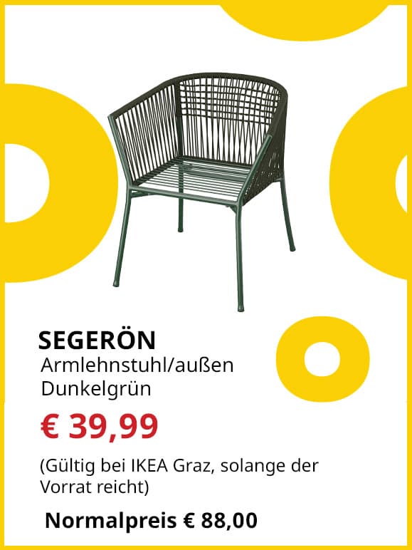 Armlehnstuhl Segerön, für außen, dunkelgrün, statt € 88 um € 39,99.