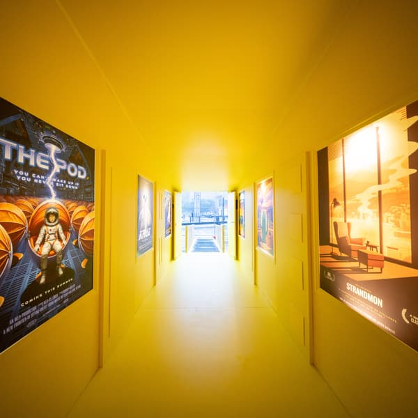 Art displayed in a corridor 