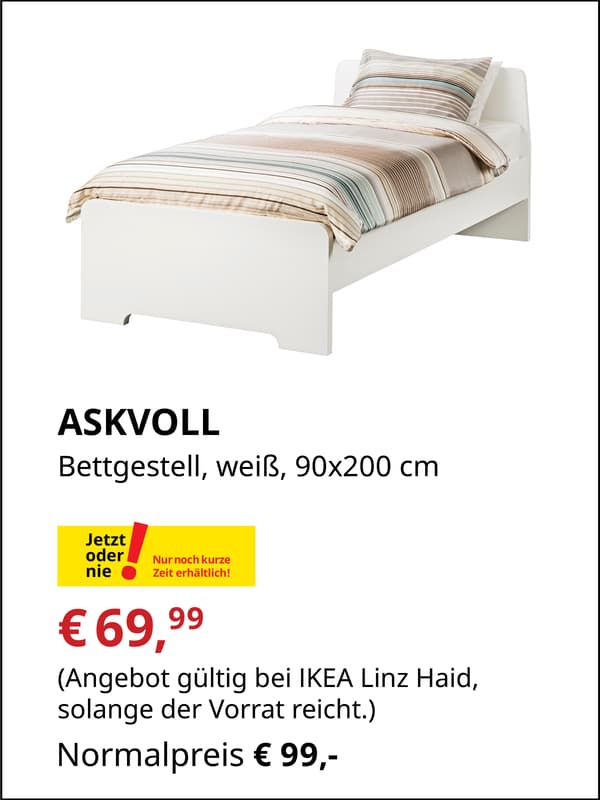 ASKVOLL Bettgestell, weiß, 90x200 cm. € 69,99 statt € 99,-