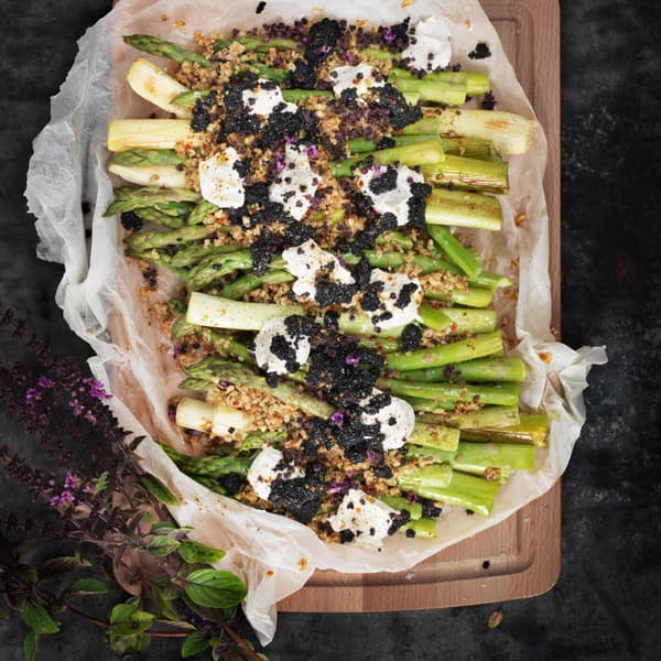Asparagus as a side dish on the midsummer menu.