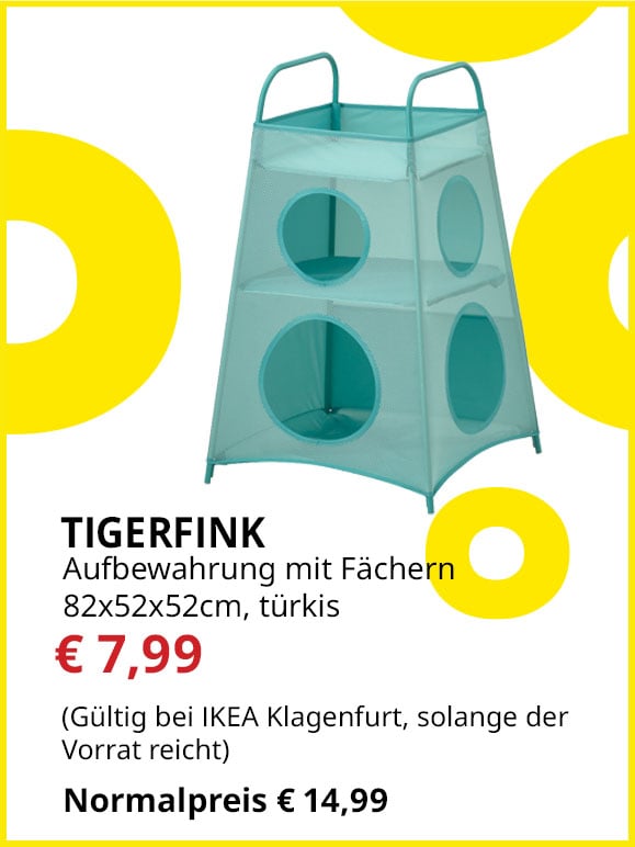 Aufbewahrung mit Fächern Tigerfink, 82x52x52cm, türkis, statt € 14,99 um € 7,99.