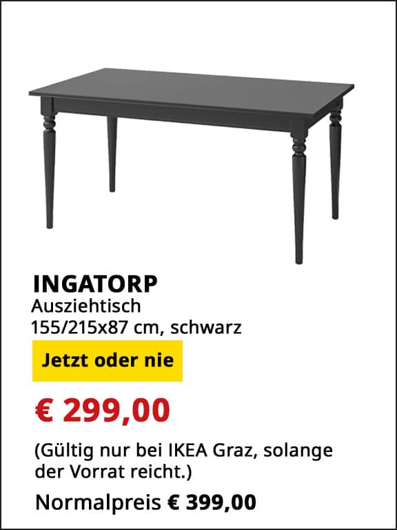 Ausziehtisch Ingatorp,  155/215x87cm, schwarz, statt €  399 um € 299.