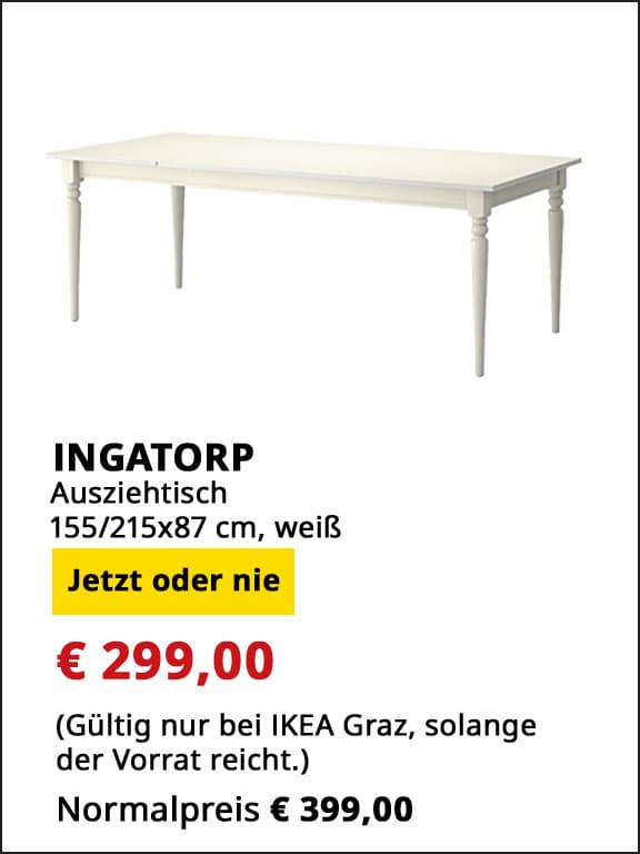 Ausziehtisch Ingatorp,  155/215x87cm ,weiß, statt €  399 um € 299.