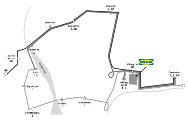 Autobusų eismo schema, skirta nuvykti į IKEA