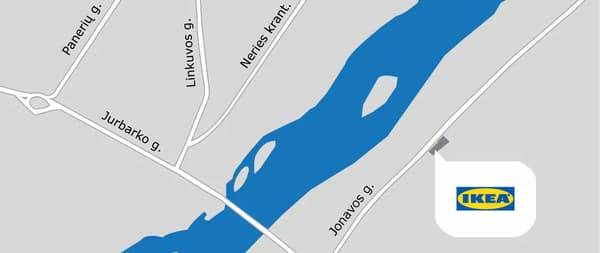 Autobusų eismo žemėlapis iki IKEA atsiėmimo ir užsakymų punkto Kaune.