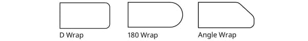 Available laminate countertop edge styles. D Wrap, 180 Wrap, Angle Wrap