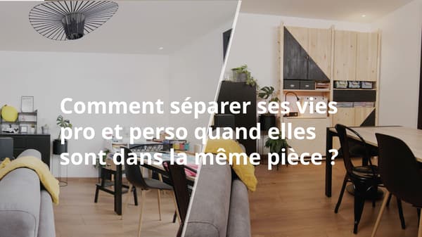 avant après d'un salon avec espace canapé et table à manger pour y travailler