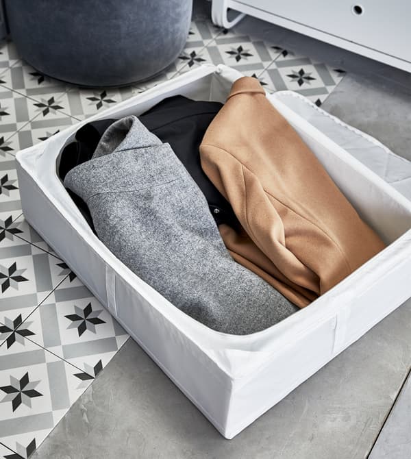 Avoid overcrowding by tucking your winter wear away in boxes when it’s hot and storing torn or unused garments up high until they are taken for recycling.