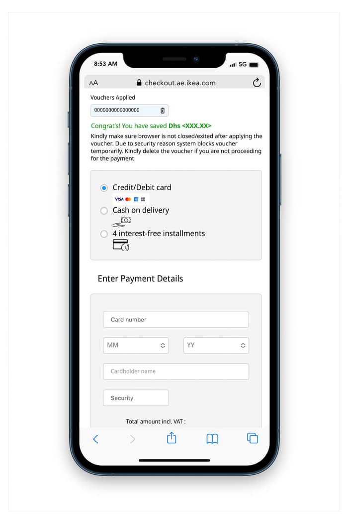 Cashback voucher redemption IKEA