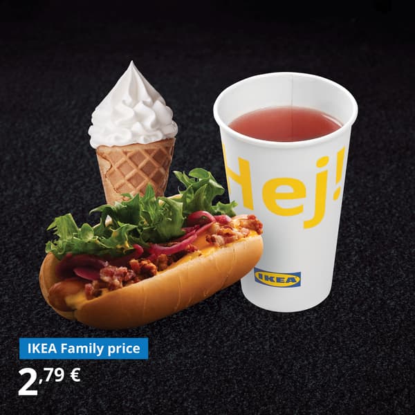 Bacon and Cheddar cheese hot dog, soft vanilla ice cream, and a cold drink