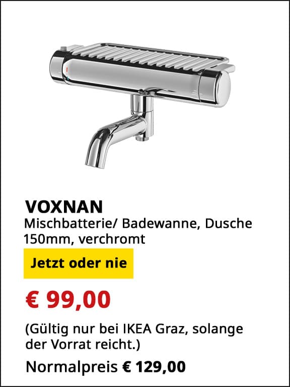 Bad-Mischbatterie Voxnan für Dusche/Badewanne, 150mm, verchromt, statt € 129 um € 99.