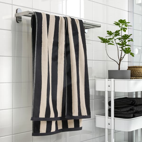 Badehåndklæde sort/lys beige stribet 70x140