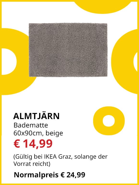 Badematte Almtärn, 60x90cm, beige, statt € 24,99 um € 14,99.
