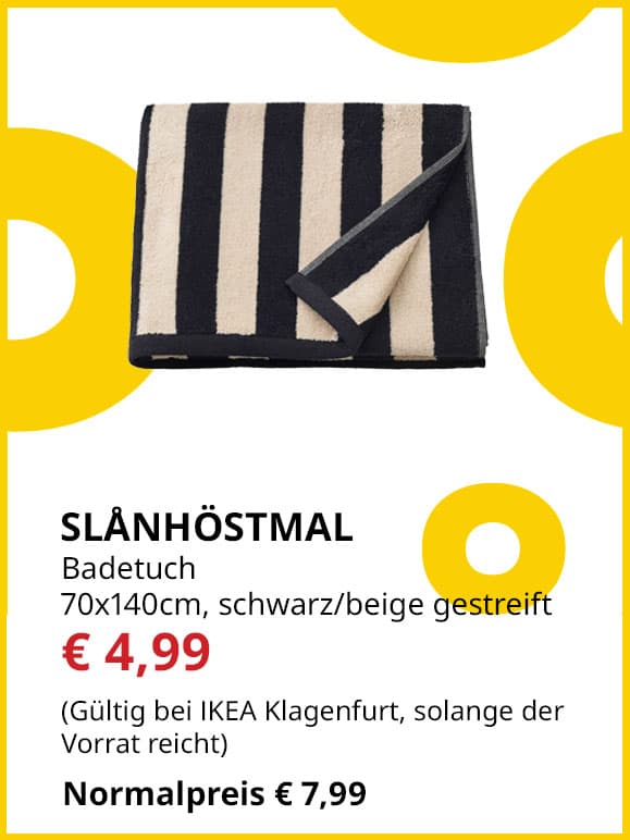 Badetuch Slanhöstmal, 70x140cm, schwarz hellbeige gestreift, statt € 7,99 um € 4,99.