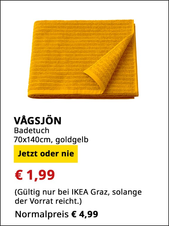 Badetuch Vågsjön, 70x140cm, goldgelb, statt € 4,99 um € 1,99.