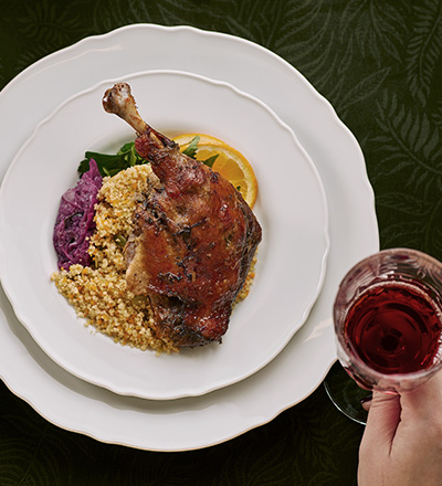 Baked duck thigh with couscous
