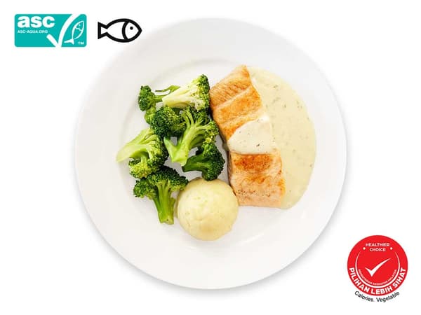 Baked Salmon fillet with mashed potato & lemon dill sauce
