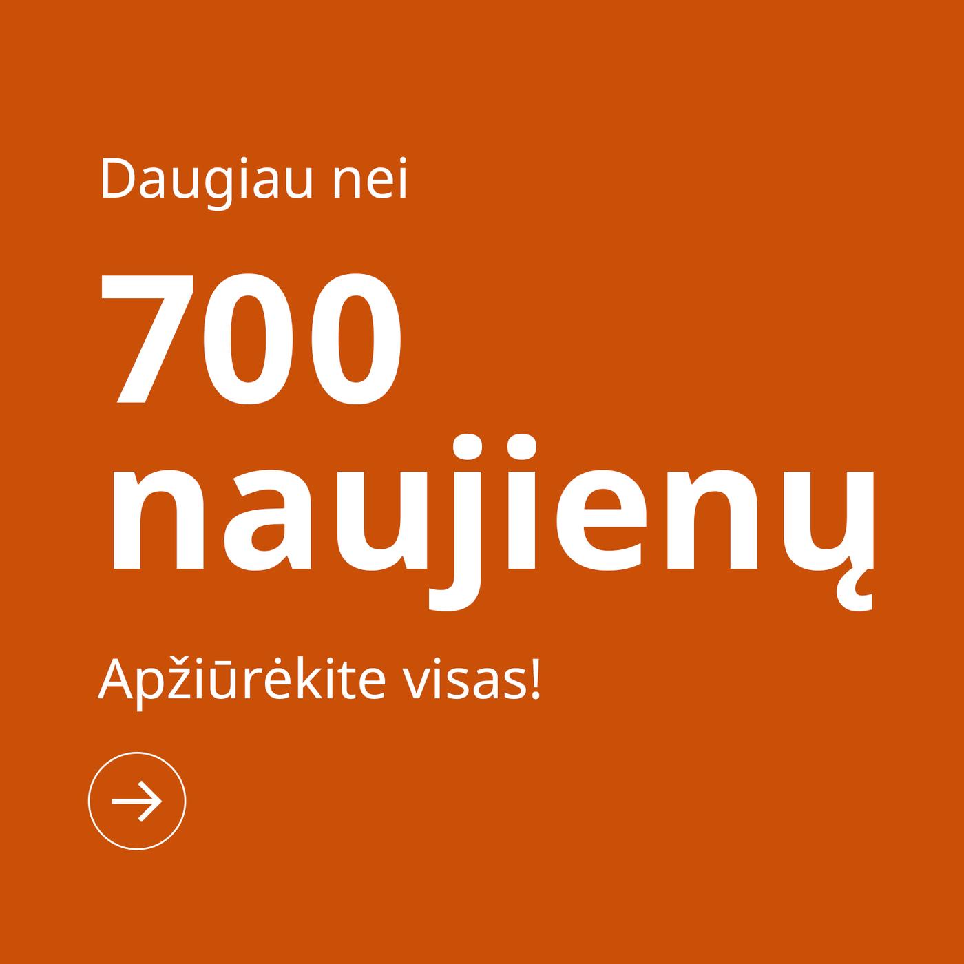 Baltas užrašas oranžiniame fone skelbia: Daugiau nei 700 naujienų. Apžiūrėkite visas!