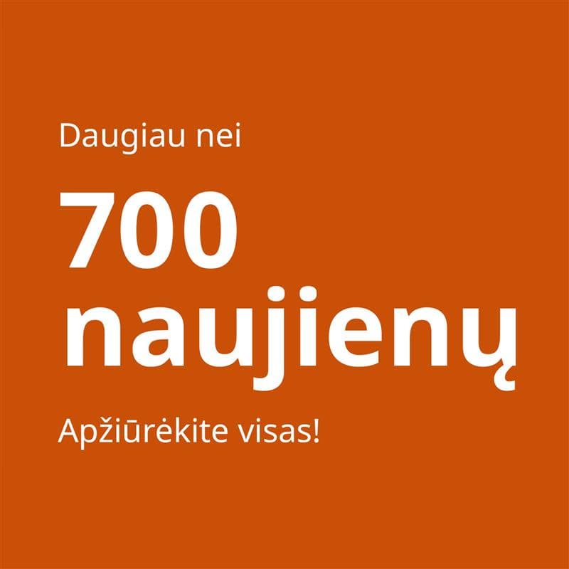 Baltas užrašas oranžiniame fone skelbia: Daugiau nei 700 naujienų. Apžiūrėkite visas!
