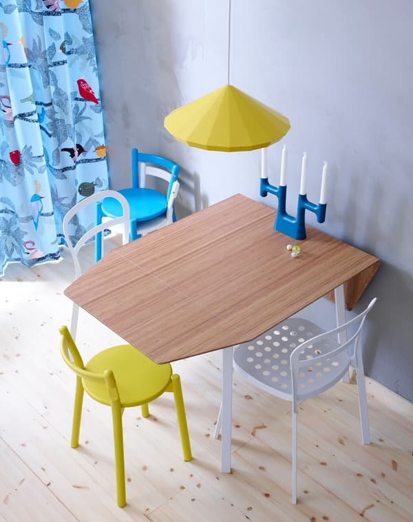 Bamboo drop-leaf table. Multifunctional furniture for small living rooms.