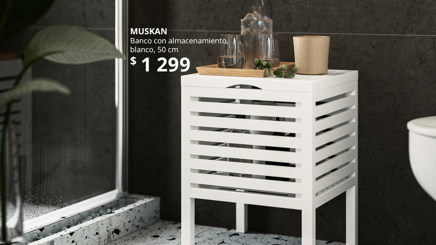 Banca con almacenamiento para baño.