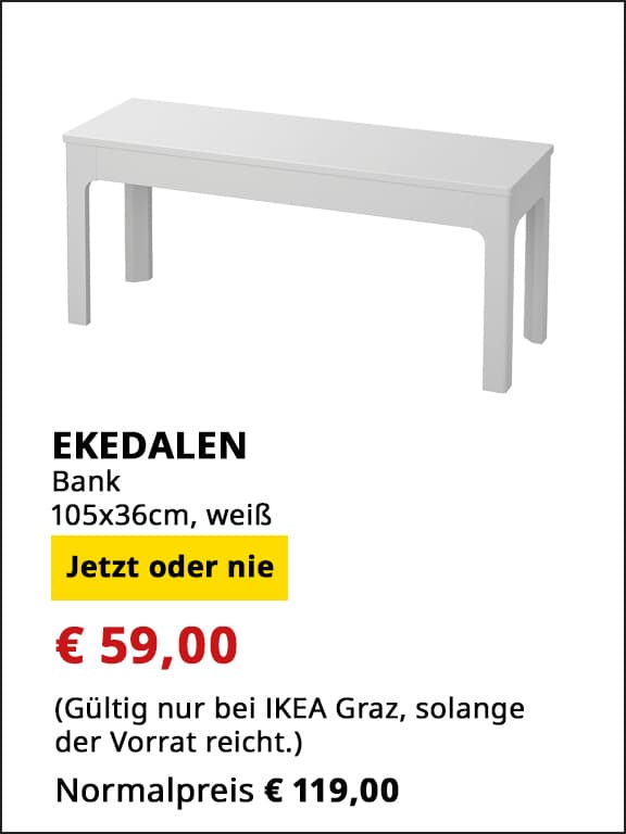 Bank Ekedalen, 105x36 cm, weiß, statt € 119 um € 59.