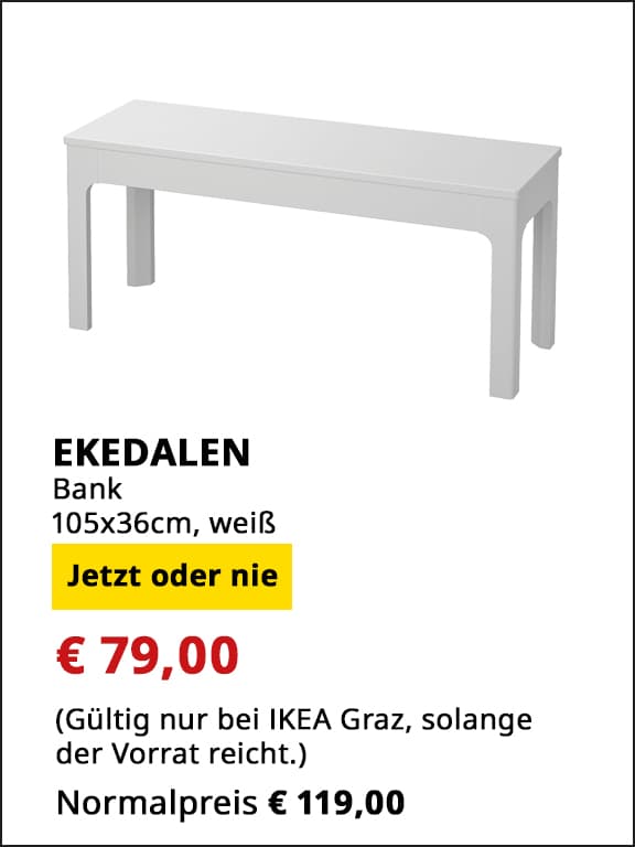 Bank Ekedalen, 105x36 cm, weiß, statt € 119 um € 79.