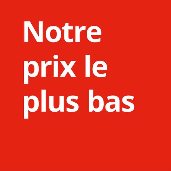 Bannière promotionnelle rouge avec le texte blanc « Our lowest price », centré sur un fond rouge uni dans un design épuré.