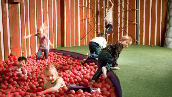 Barn leker i ballbingen i småland.