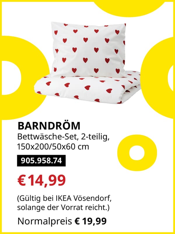 BARNDRÖM Bettwäsche-Set, 2-teilig, 150x200/50x60 cm statt € 19,99 zum IKEA Frühlingsangebots-Preis von € 14,99