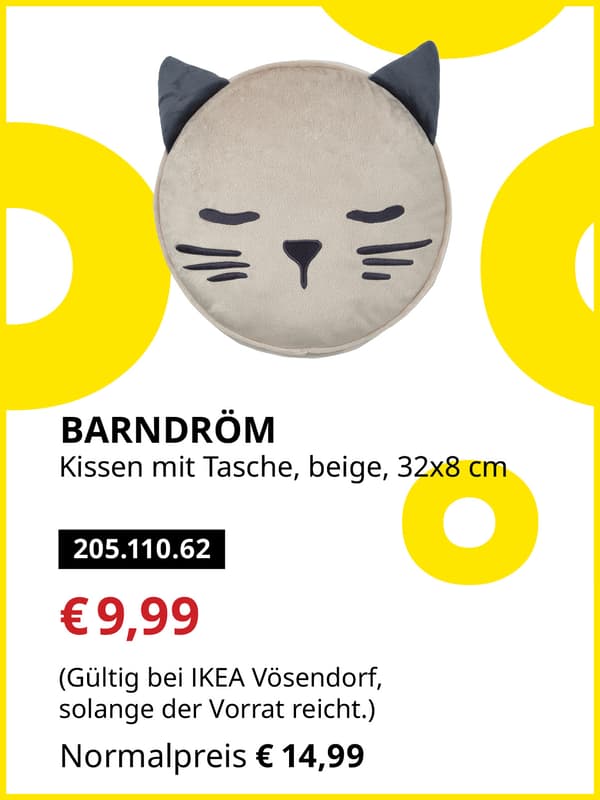 BARNDRÖM Kissen mit Tasche, beige, 32x8cm statt € 14,99 zum IKEA Frühlingsangebots-Preis von € 9,99