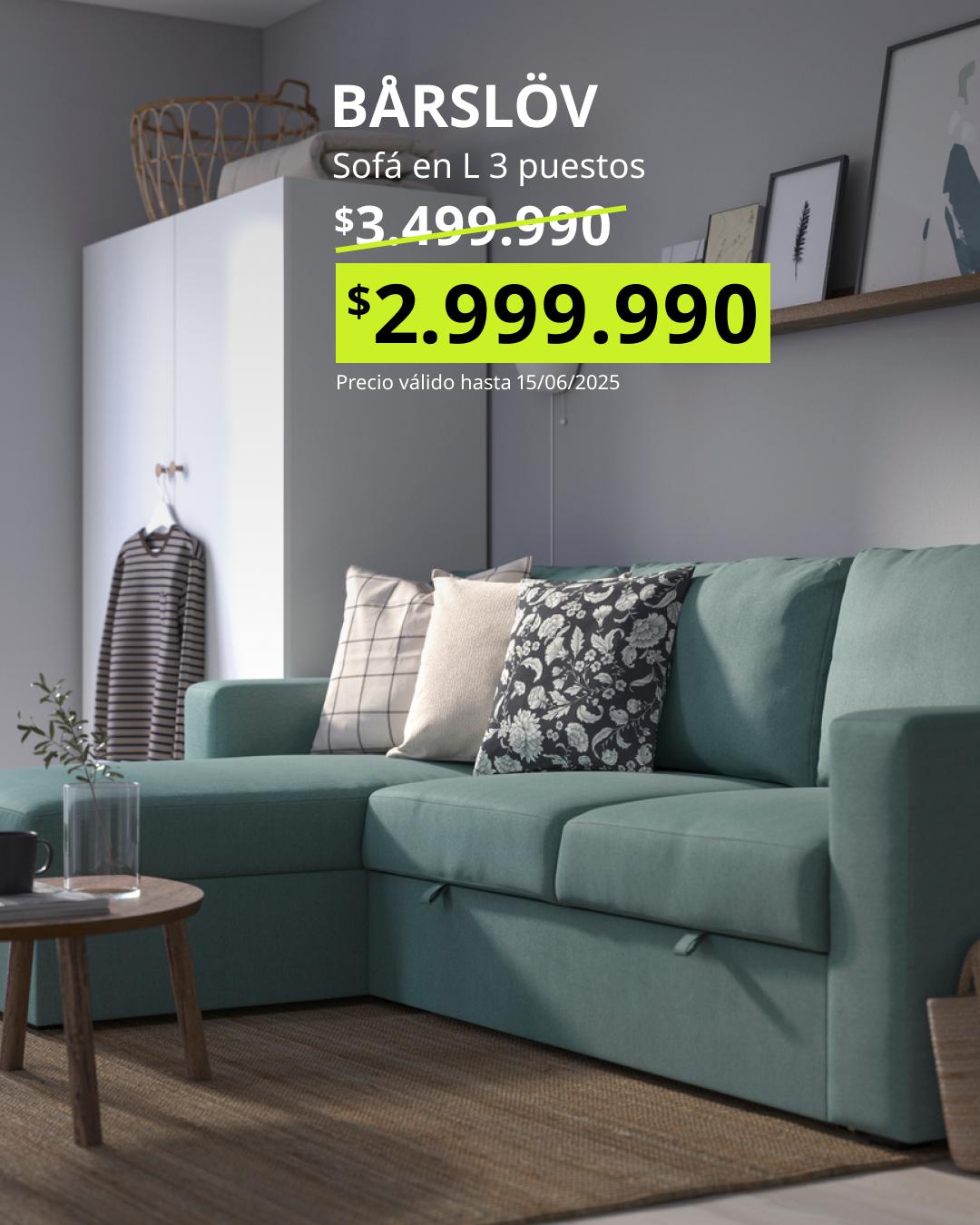 BÅRSLÖV sofá 3 cuerpos con chaise longue en tela Tibbleby turquesa claro, perfecto para relajo y espacios contemporáneos