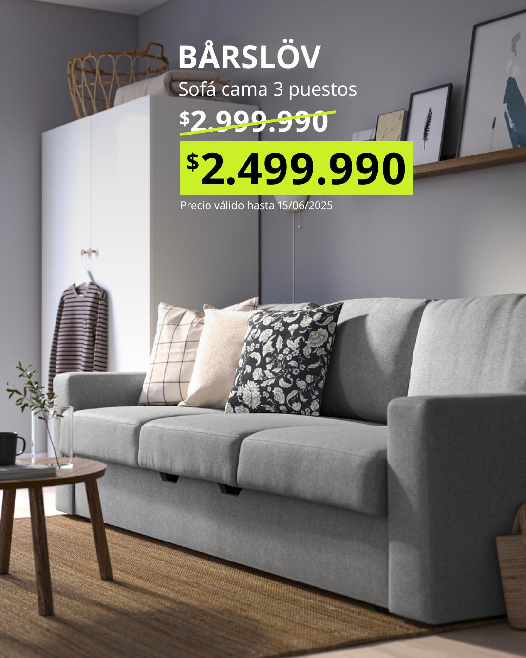 BÅRSLÖV sofá 3 cuerpos en tela Tibbleby beige y gris, ideal para salas familiares amplias