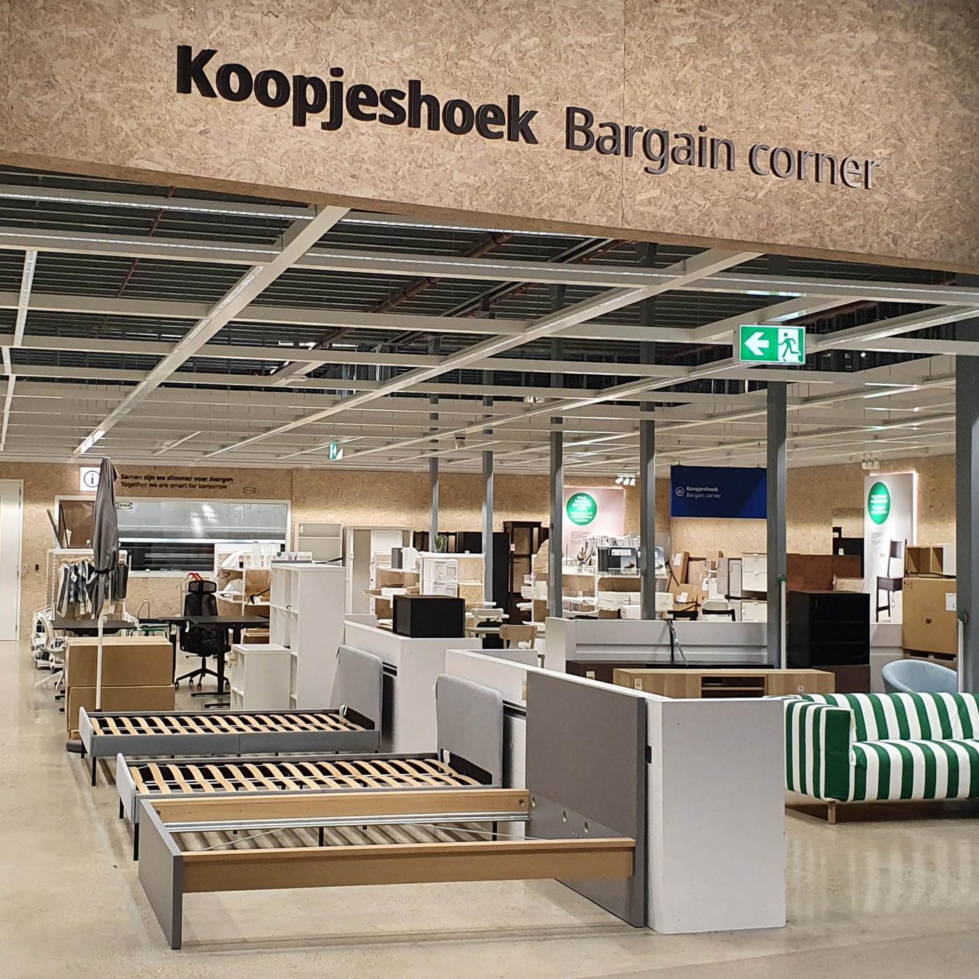 Bed frames displayed in the bargain corner of the store