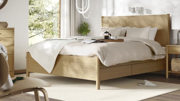 Bedroom with oak veneer, TONSTAD bed with storage