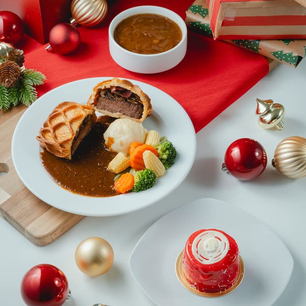 Beef Wellington, Onion Soup, Pandan Coconut Cake