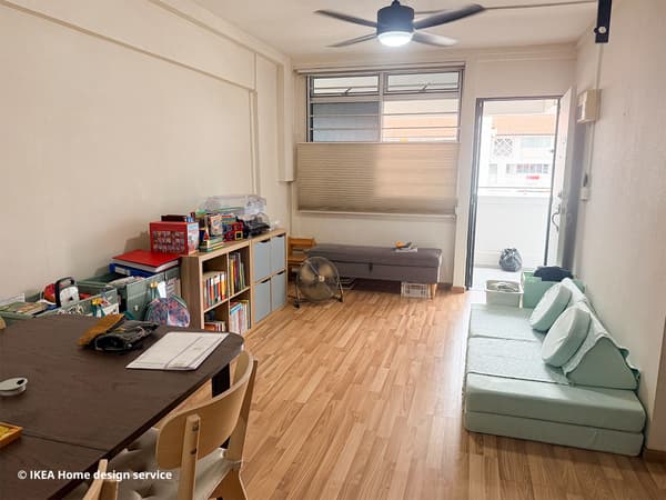 Before photo taken of living room in a 3-room HDB flat for a family of four in Bishan, Singapore, designed by IKEA Home design service