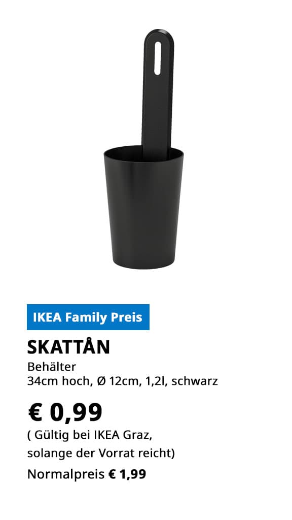 Behälter SKATTÅN, 34cm hoch, Durchmesser 12cm, 1,2 Liter, statt €1,99 zum IKEA Family PREis von € 0,99.